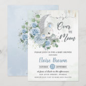 Blue Floral Koala We're Over the Moon Baby shower Kaart (Voorkant / Achterkant)