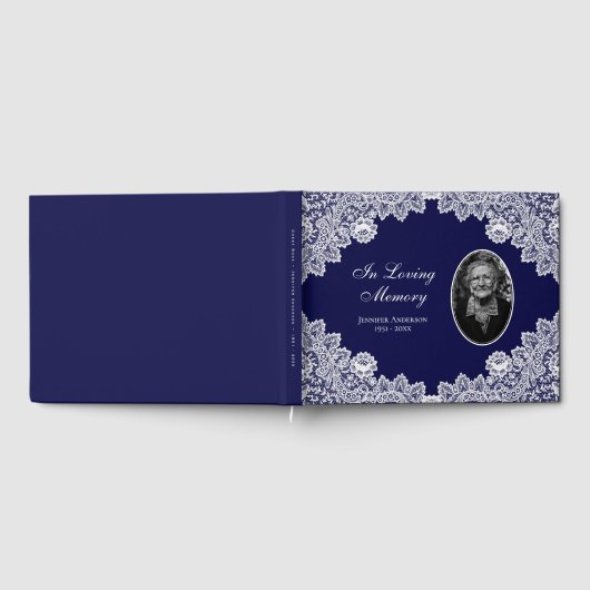 Blue  Floral Lace Memorial Foto Gastenboek (Volledig)