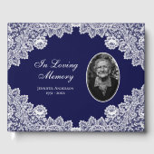 Blue Floral Lace Memorial Foto Gastenboek (Voorkant)