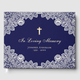  Blue Floral Lace Memorial Foto Gastenboek