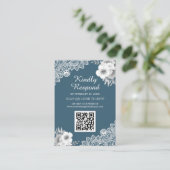 Blue Floral Lace QR Code RSVP Weddenschap Website Informatiekaartje (Staand voorkant)