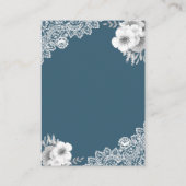 Blue Floral Lace QR Code RSVP Weddenschap Website Informatiekaartje (Achterkant)