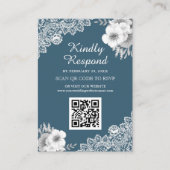 Blue Floral Lace QR Code RSVP Weddenschap Website Informatiekaartje (Voorkant)