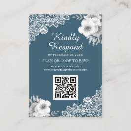 Blue Floral Lace QR Code RSVP Weddenschap Website Informatiekaartje
