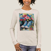 Blue Floral Lace Up Hightop Sneakers & Butterflies Tri-Blend Shirt (Voorkant)