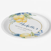 Blue Floral Lemon Main Squeeze Baby shower Papieren Bordje (Gekanteld)