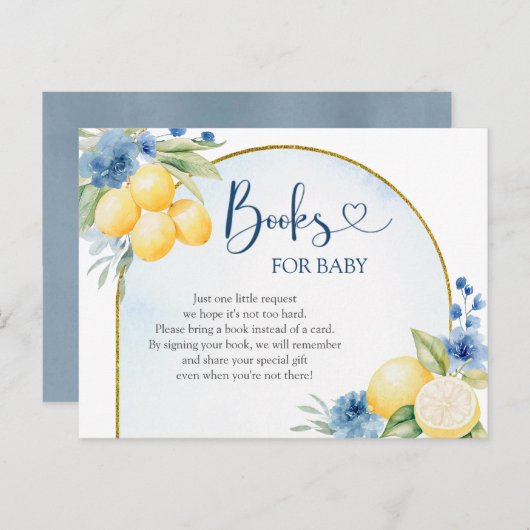 Blue Floral Lemon Main Squeeze Books voor Baby Uitnodiging Briefkaart (Voorkant / Achterkant)
