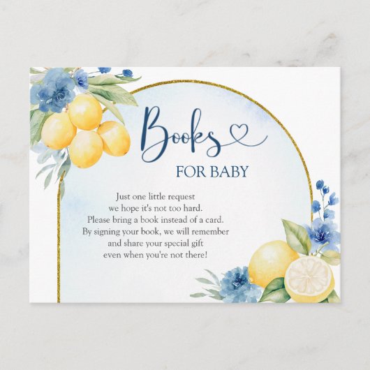 Blue Floral Lemon Main Squeeze Books voor Baby Uitnodiging Briefkaart (Voorkant)