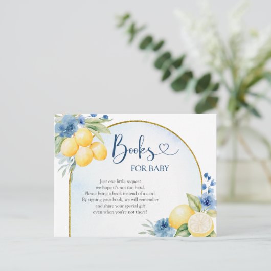 Blue Floral Lemon Main Squeeze Books voor Baby Uitnodiging Briefkaart (Staand voorkant)