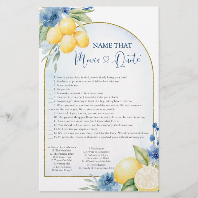 Blue Floral Lemon Main Squeeze Film Quote (Voorkant)