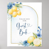 Blue Floral Lemon Main Squeeze Gastenboek Poster (Voorkant)