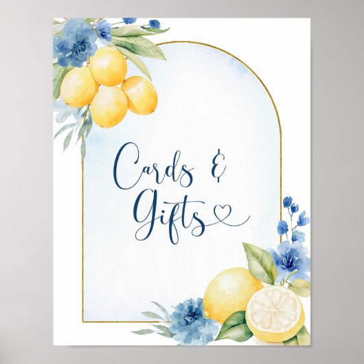 Blue Floral Lemon Main Squeeze Kaarten en geschenk Poster (Voorkant)