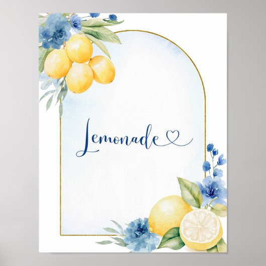 Blue Floral Lemon Main Squeeze Lemonade Poster (Voorkant)