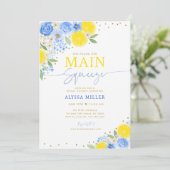 Blue Floral Lemon Main Squeeze Vrijgezellenfeest Kaart (Staand voorkant)