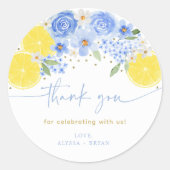 Blue Floral Lemon Main Squeeze Vrijgezellenfeest Ronde Sticker (Voorkant)