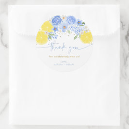 Blue Floral Lemon Main Squeeze Vrijgezellenfeest Ronde Sticker