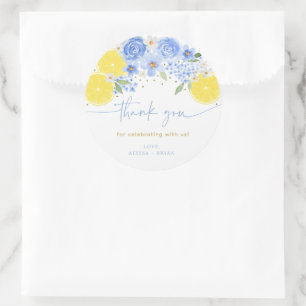 Blue Floral Lemon Main Squeeze Vrijgezellenfeest Ronde Sticker