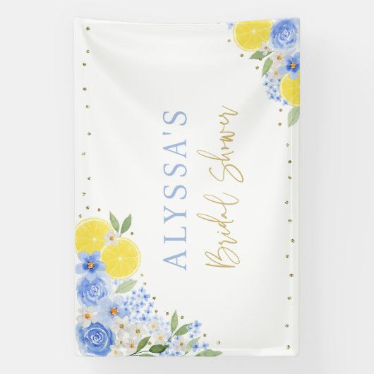 Blue Floral Lemon Main Squeeze Vrijgezellenfeest Spandoek (Verticaal)