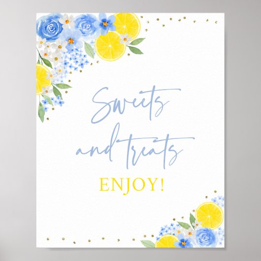 Blue Floral Lemon Sweet Treats Vrijgezellenfeest Poster (Voorkant)