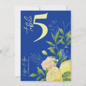 Blue Floral Lemon Trouwtafel Nummer Kaart (Voorkant)