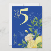 Blue Floral Lemon Trouwtafel Nummer Kaart (Achterkant)