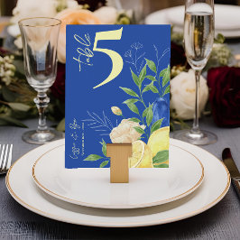 Blue Floral Lemon Trouwtafel Nummer Kaart