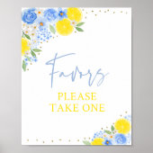 Blue Floral Lemon Vrijgezellenfeest Favor Sign Poster (Voorkant)