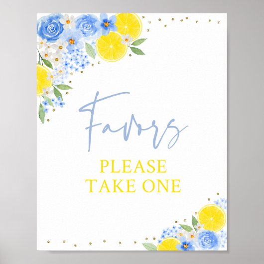 Blue Floral Lemon Vrijgezellenfeest Favor Sign Poster (Voorkant)