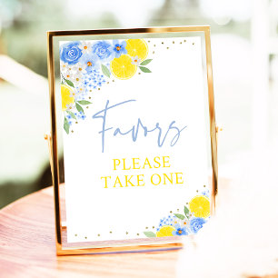 Blue Floral Lemon Vrijgezellenfeest Favor Sign Poster