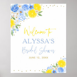 Blue Floral Lemon Vrijgezellenfeest Welkom Poster