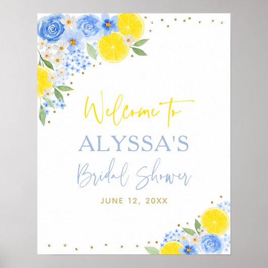 Blue Floral Lemon Vrijgezellenfeest Welkom Poster (Voorkant)