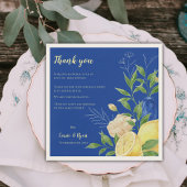 Blue Floral Lemon Wedding Party Bedankt Bericht Servet