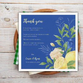 Blue Floral Lemon Wedding Party Bedankt Bericht Servet