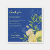 Blue Floral Lemon Wedding Party Bedankt Bericht Servet (Voorkant)