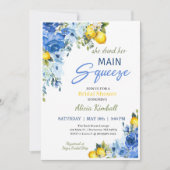 Blue Floral Lemons Bridal Shower Uitnodiging (Voorkant)