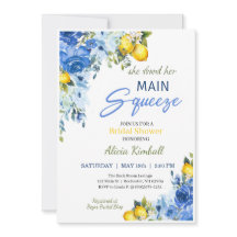 Blue Floral Lemons Bridal Shower Uitnodiging
