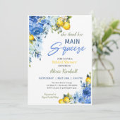 Blue Floral Lemons Bridal Shower Uitnodiging (Staand voorkant)