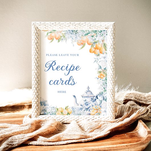 Blue Floral & Lemons Laat hier je recept Kaart ach Poster