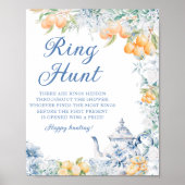 Blue Floral & Lemons Ring Hunt Vrijgezellenfeest s Poster (Voorkant)
