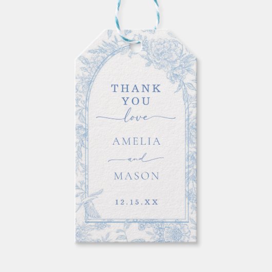 Blue Floral Lijst bruiloft Dank u Gift Label Cadeaulabel (Voorkant)