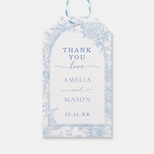 Blue Floral Lijst bruiloft Dank u Gift Label Cadeaulabel (Achterkant)