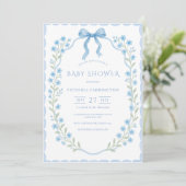 Blue Floral Lijst lint  Baby shower Kaart (Staand voorkant)