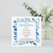Blue Floral Lijst Quinceañera Square Kaart (Staand voorkant)