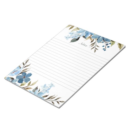 Blue Floral Lined Notes Notitieblok (Schuin)