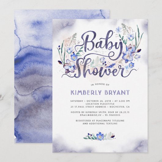 Blue Floral Little Man - Boy Baby shower Kaart (Voorkant / Achterkant)
