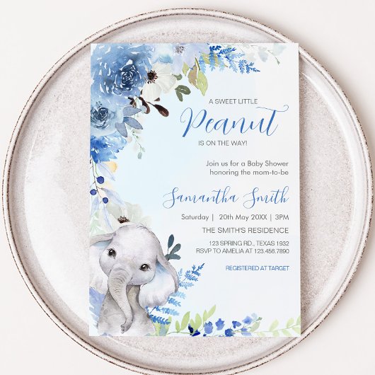 Blue Floral Little Peanut Baby shower Kaart
