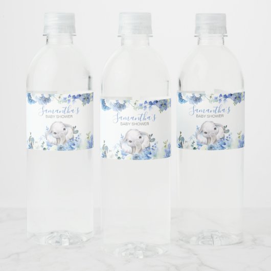 Blue Floral Little Peanut Baby shower Waterfles Etiket (Flessen)