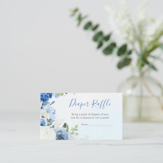 Blue Floral Little Peanut Diaper Raffle Informatiekaartje (Staand voorkant)