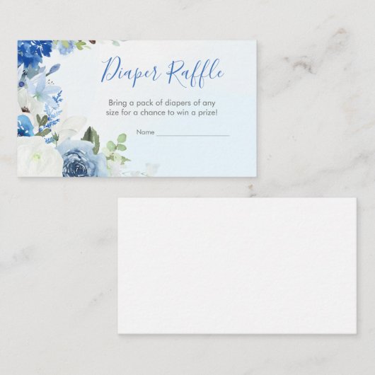 Blue Floral Little Peanut Diaper Raffle Informatiekaartje (Voorkant / Achterkant)