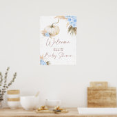 Blue Floral Little Pumpkin Baby shower Welcome Poster (Keuken)